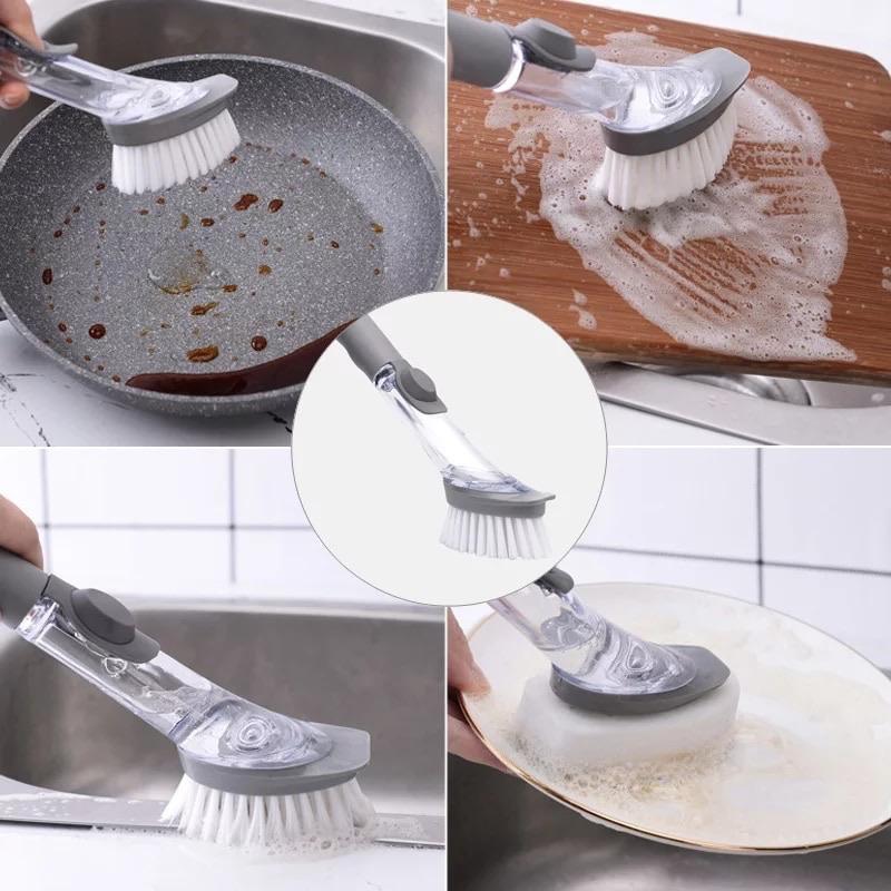 2-in-1 Soap Dispensing Dish Brush with Replaceable Scrubber Heads