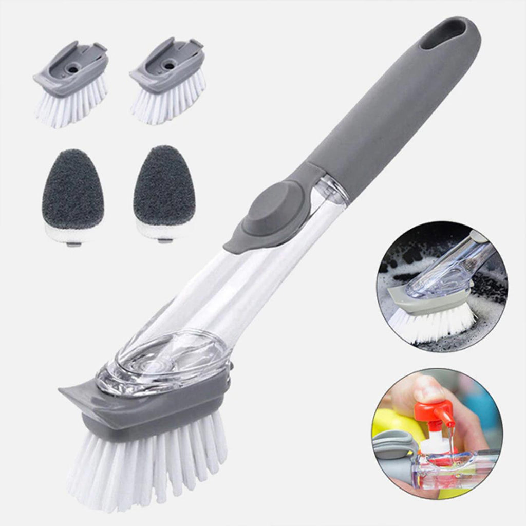2-in-1 Soap Dispensing Dish Brush with Replaceable Scrubber Heads