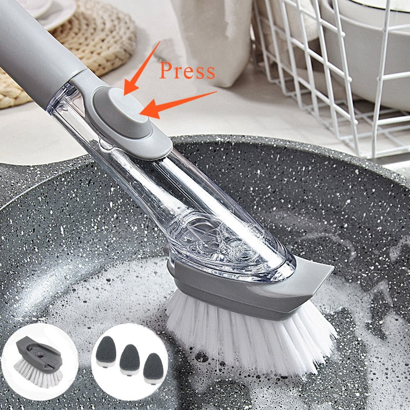 2-in-1 Soap Dispensing Dish Brush with Replaceable Scrubber Heads
