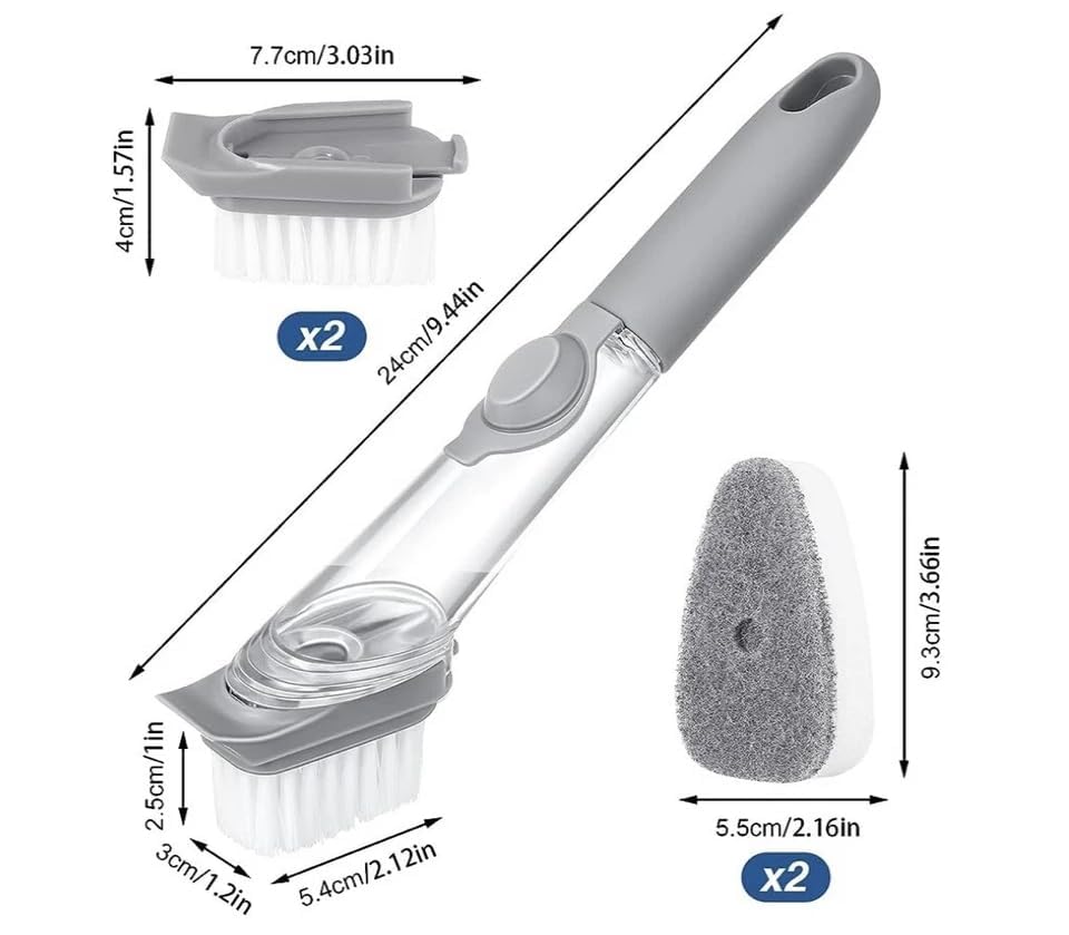 2-in-1 Soap Dispensing Dish Brush with Replaceable Scrubber Heads