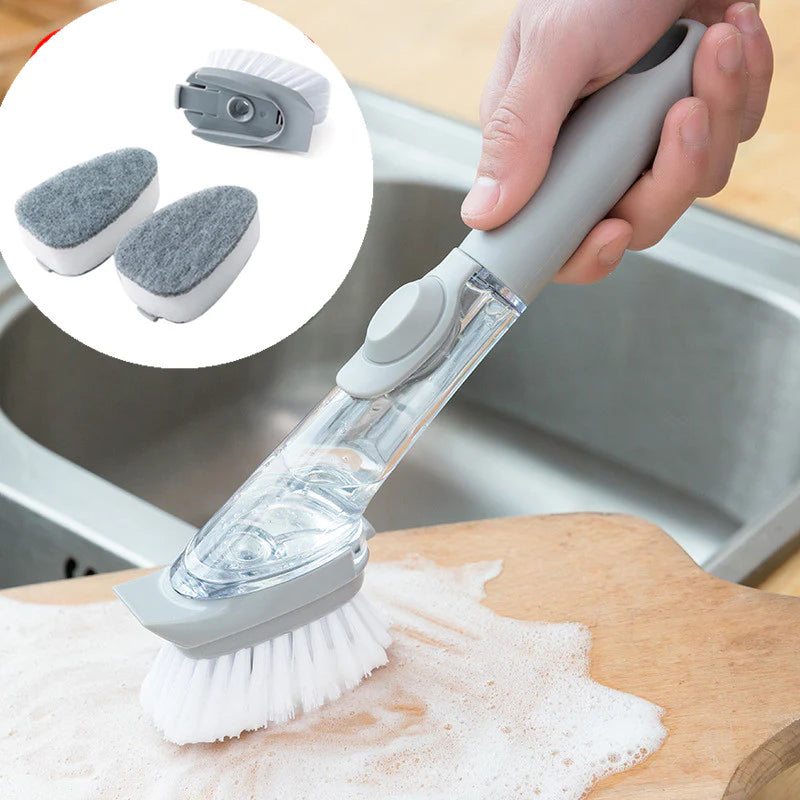 2-in-1 Soap Dispensing Dish Brush with Replaceable Scrubber Heads